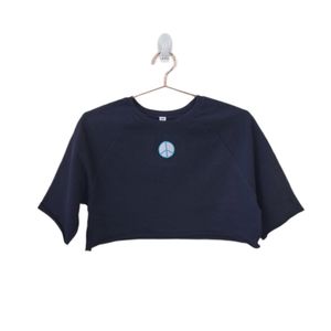 BP. Black Organic Cotton Embroidered Peace Sign Crop Sweatshirt Size M
